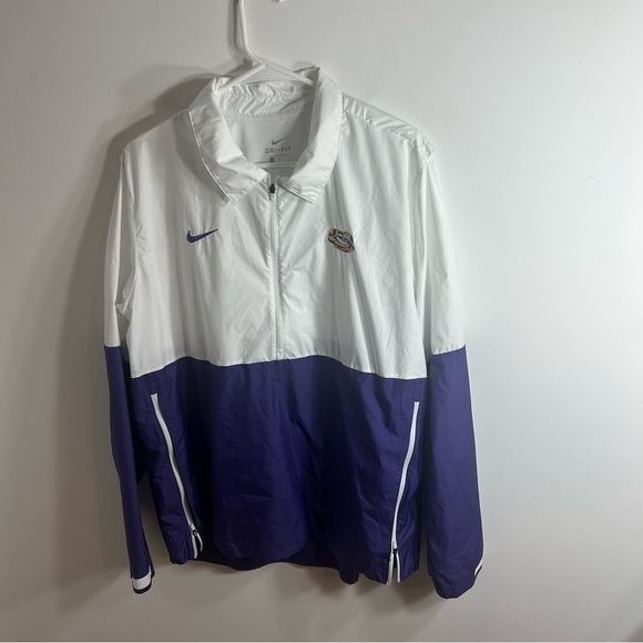 LSU Nike Track Jacket Large Full Zip Dri Fit Purple White Men’s Louisiana State - Picture 2 of 8